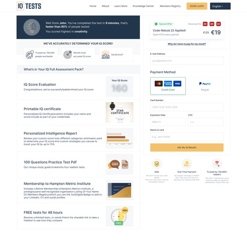 Design For IQ Test Checkout Page