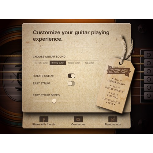 Settings menu for a guitar app.