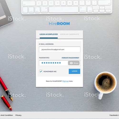 Login Page for HireRoom