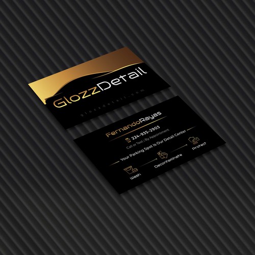 Luxury auto detailing business card design – Premium black & gold branding