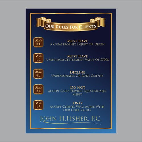One Page Graphic Design for Law Firm's "Rules for Clients"