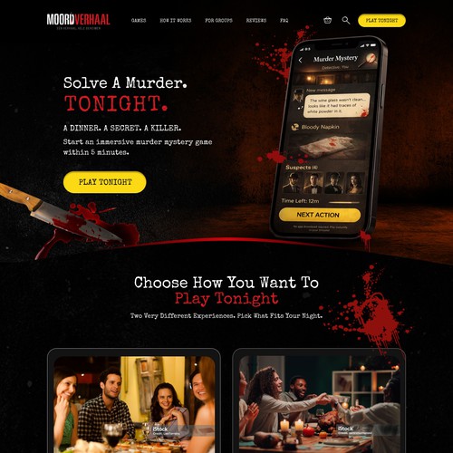 Murder Mystery Game Website Design | Dark & Immersive Experience