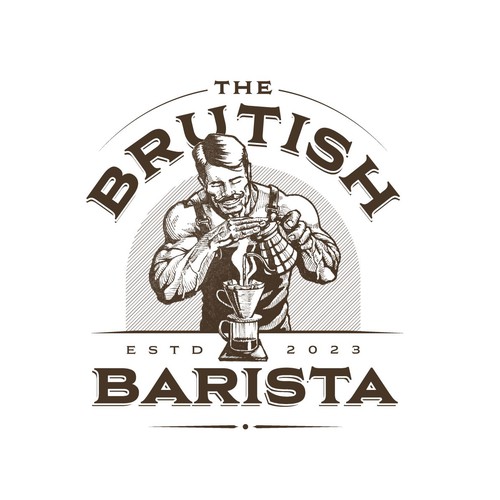 Muscular Barista Character Logo Design