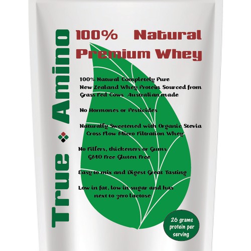 Create a logo and label for a new all natural whey protein supplement