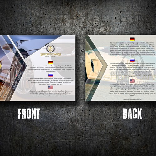 Flyer for a car rental for exclusive luxury sports cars