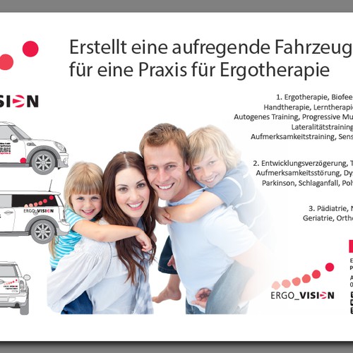 Erstellt eine aufregende Fahrzeugwerbung für eine Praxis für Ergotherapie