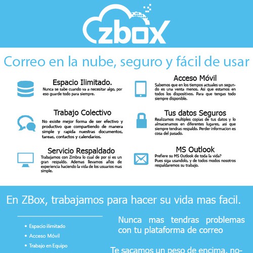 Ayúda a ZBox Mail con un Folleto que nos diferencie de Google Apps