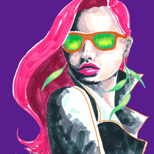 Create an edgy character illustration for makers of handcrafted bamboo eyewear