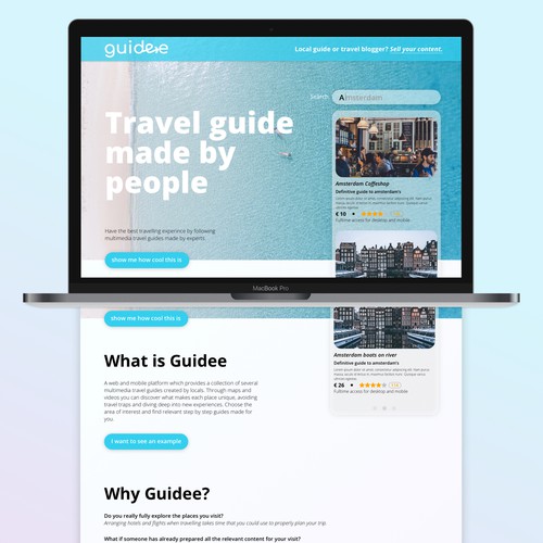 Landing page for travel app