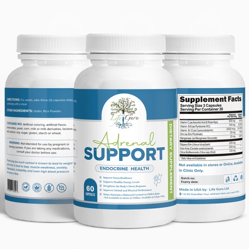 Adrenal Support Supplement Label Design