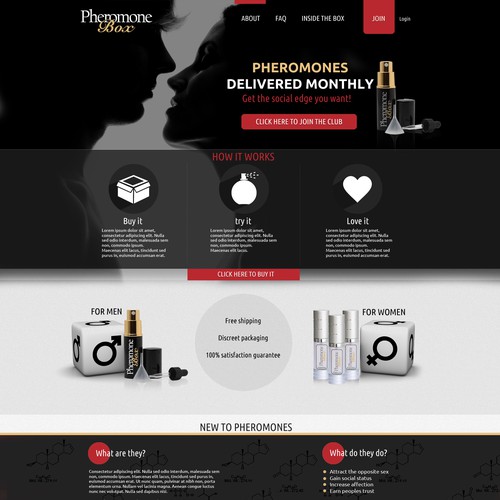 Homepage for a Cologne (Pheromone) Subscription Box Website