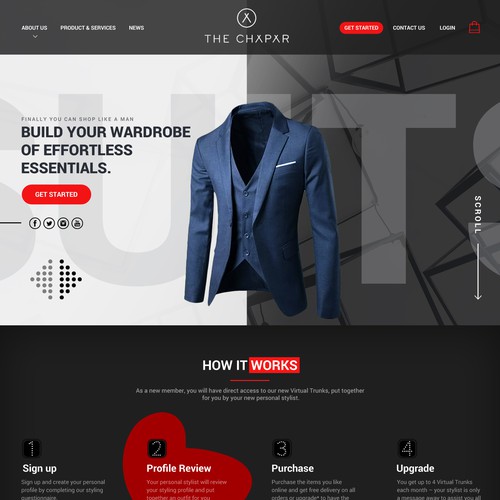 Homepage design for men fashion company