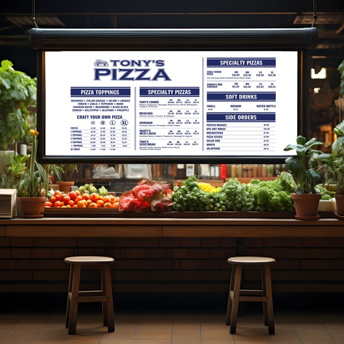 Tony's pizza Menu