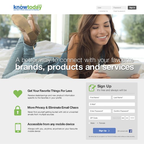 Create an engaging landing page for knowtoday.com