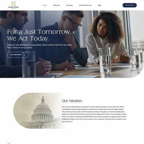 Homepage design concept for hypothetical company Black Stone Law Group