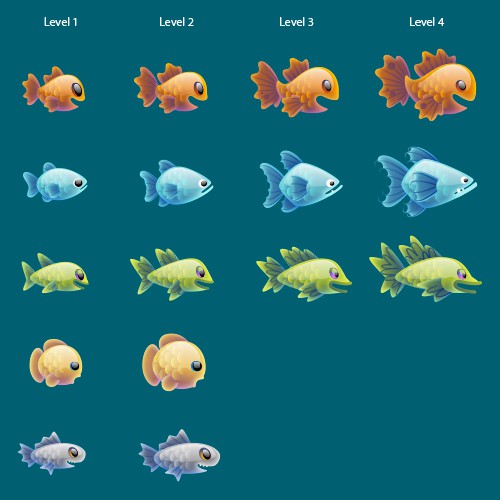 Great job for creative artists! Fishes for a mobile game