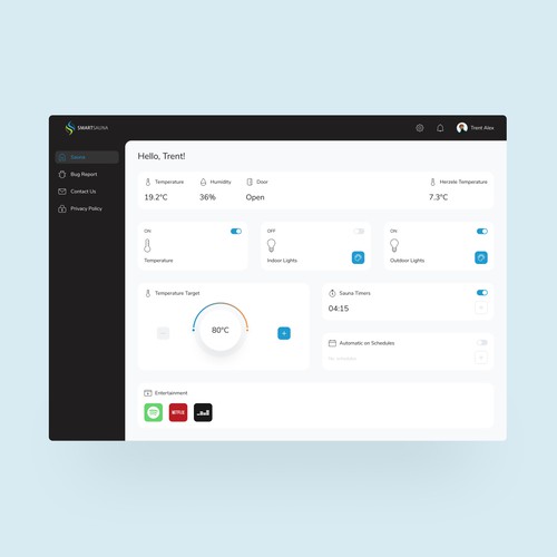 Dashboard design for Sauna.