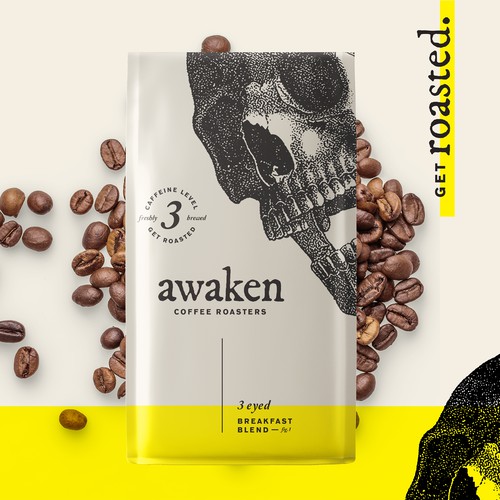 Awaken coffee logo and packagin