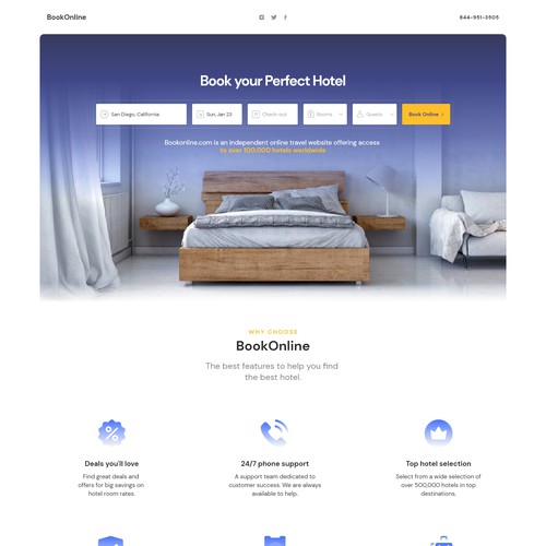 Landing page for hotel booking business