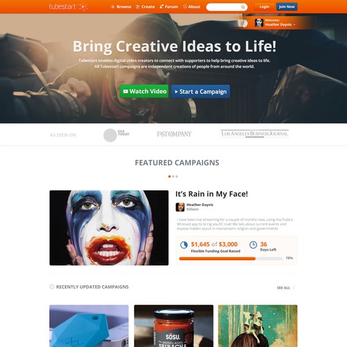 Create a responsive design for a crowdfunding plaform