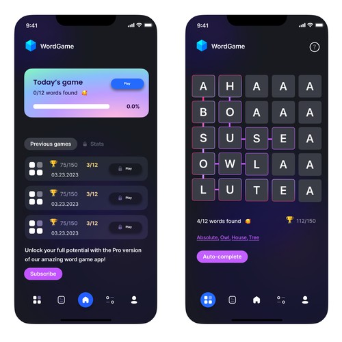 Word game iOS app concept