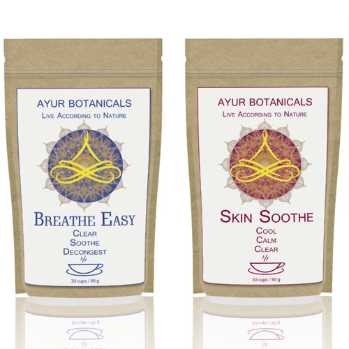 Ayur Botanicals needs a standout elegant front label for a range of 8organic herbal beverage blends.