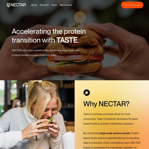 Colorful and modern site design for food industry researchers