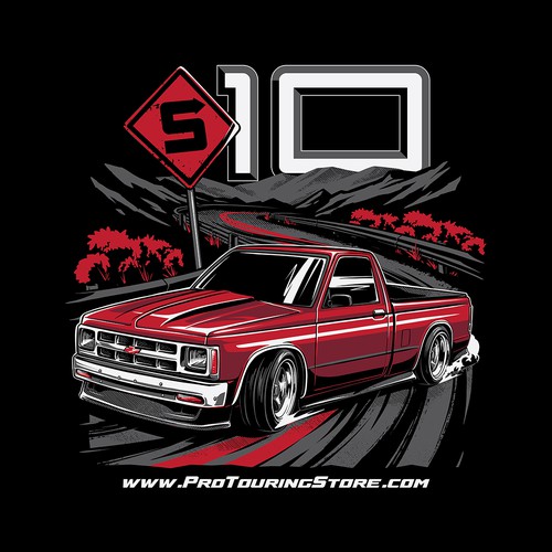 A T shirt design showing a truck that can handle like a sports car