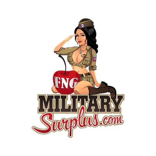Vintage Logo for Military Surplus store with hot 40's pin up caricature