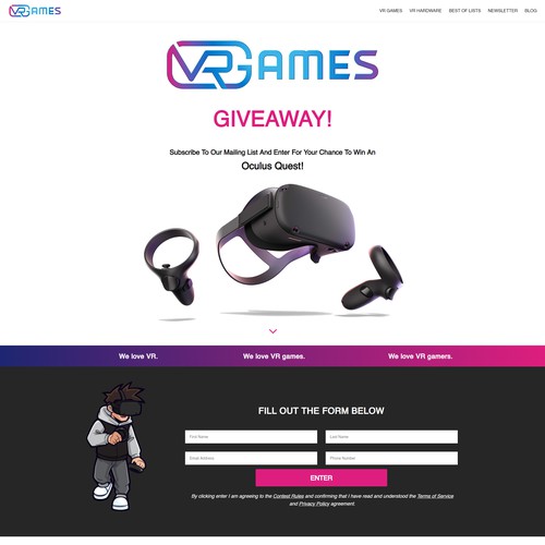 VR Games Giveaway Landing Page