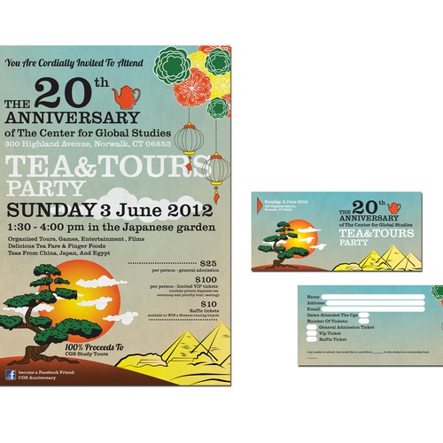 Arty & Funky Invitation design for our 'Tea and Tours' Anniversary party