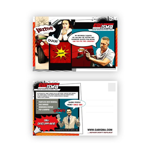 Pop art postcard for car repair service