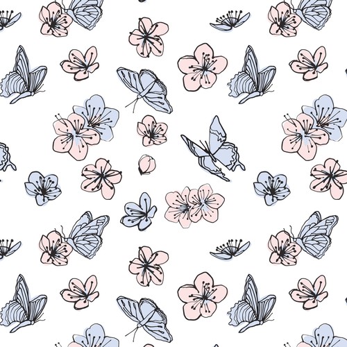 Cherry Blossom + butterflies, for swaddle blanket. 