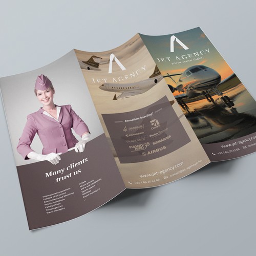 Create a brochure/ebrochure for a Private Jets company : JET AGENCY