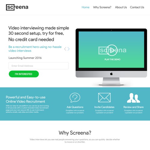 Landing page design for - Screena