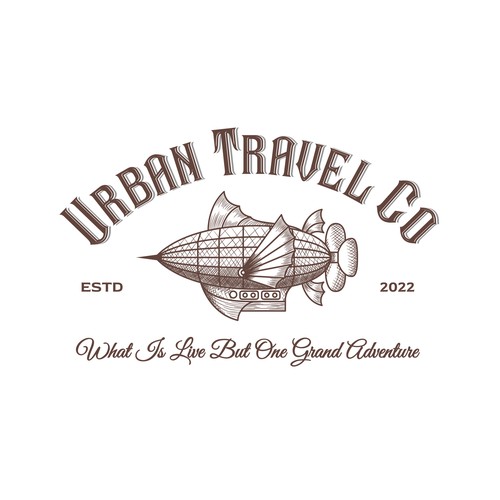 Vintage Hand Drawn Winged Zeppelin Airship Logo for Urban Travel Co.