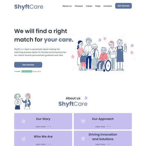 Landing page for aged care service