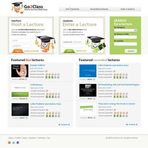 Web page design for an online lecture service website