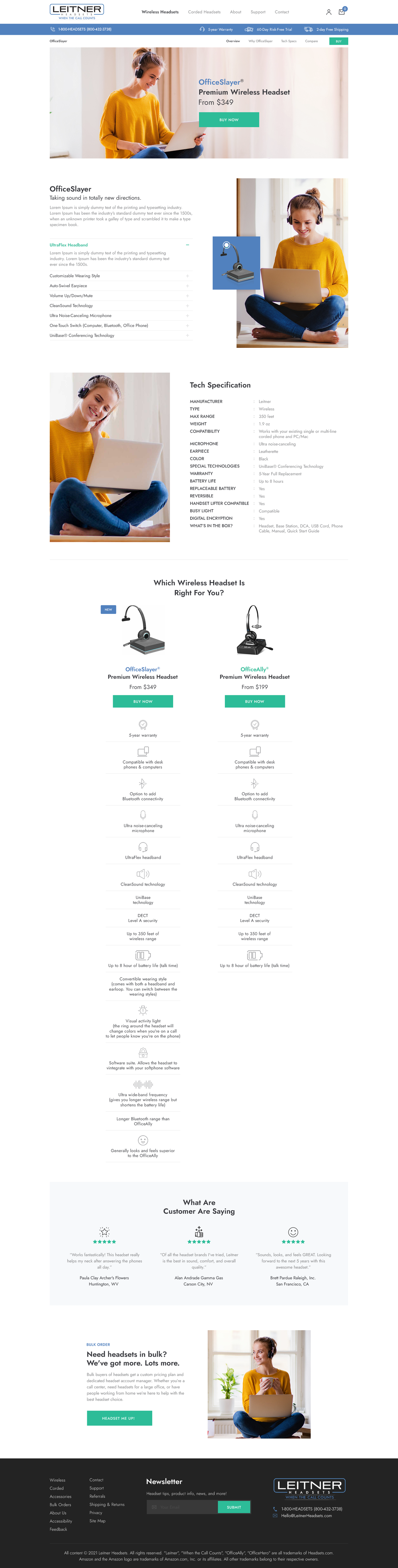 Effective comparison landing page for B2B headset company. Follow existing website design!