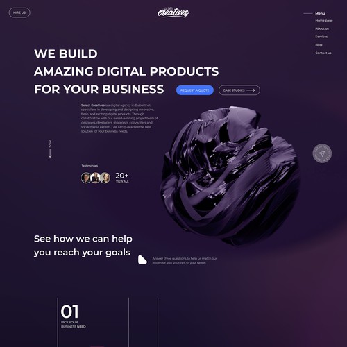 Web Design of the Homepage for Select Creatives Technology Company
