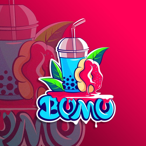 Mochi donut & Bubbble Tea Mascot logo