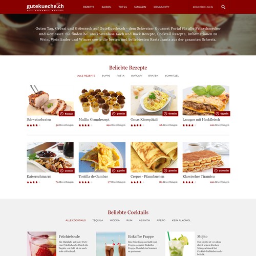 Design for a Swiss food & drink recipes website