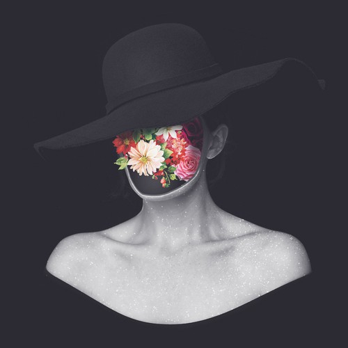 woman with flowers blooming on her face