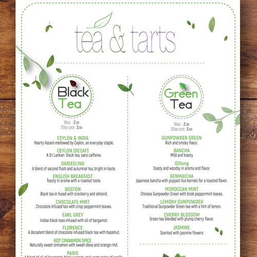 Tea menu