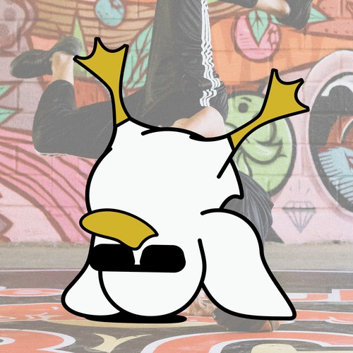Breakdance duck mascot (head spin)