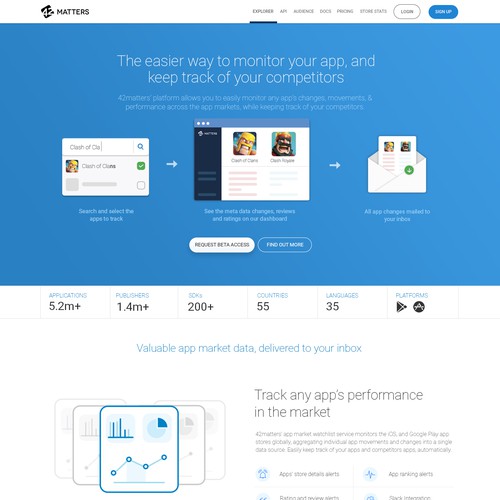 Product Landing page design for 42 Matters