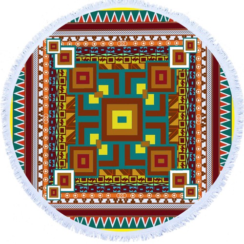 Round beach towel - Aztec style design 