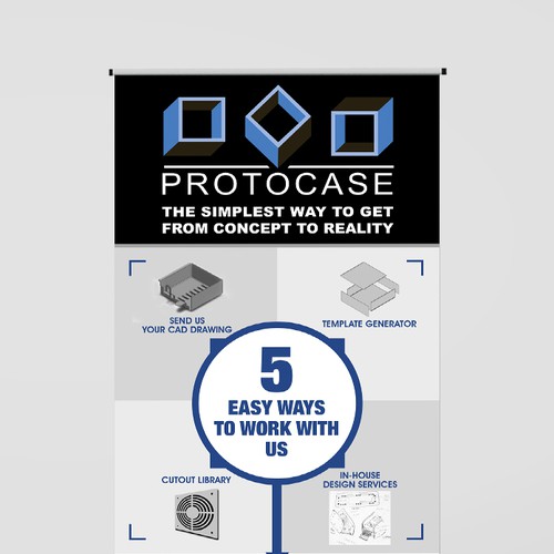 Create a capturing trade show banner for a fully custom electronic enclosure manufacturer