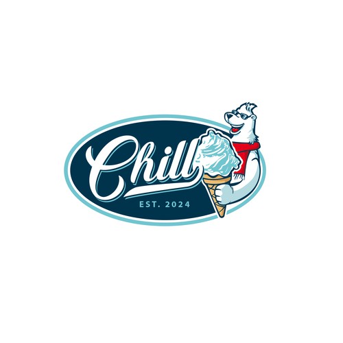 New soft serve ice cream store logo with polar bear image or design