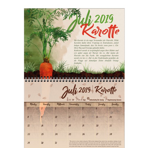 Calendar sheet with sticker with seeds